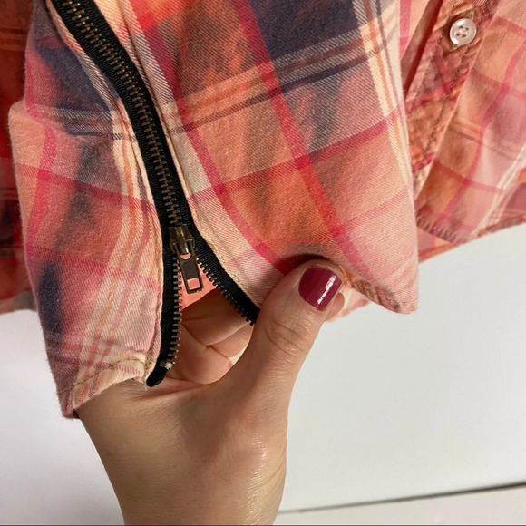 Handmade Ombré Custom Bleached Plaid Button Down Shirt Women Small Upcycled Boho - Picture 5 of 12